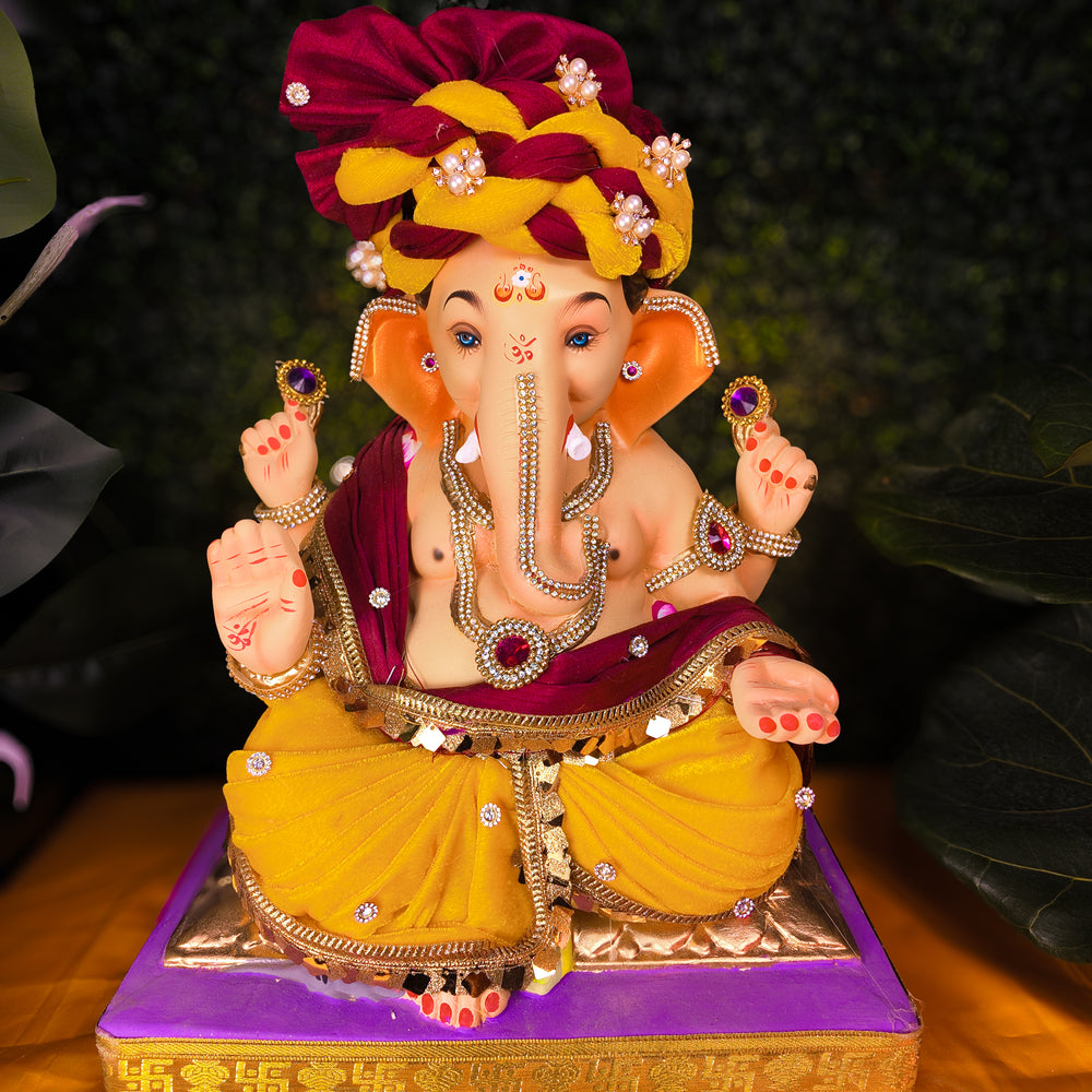 18-inch Ganesha [Red-Orange Pheta]